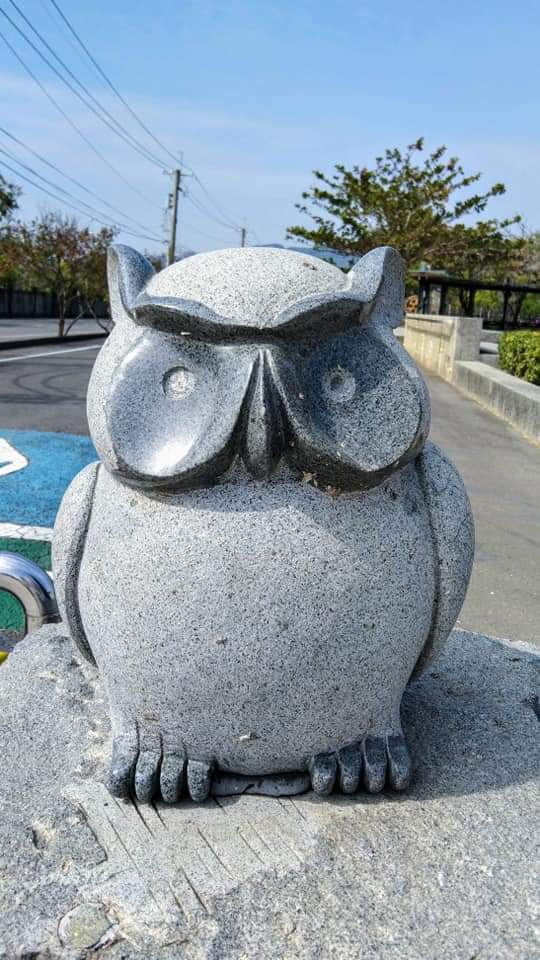 可愛貓頭鷹石雕