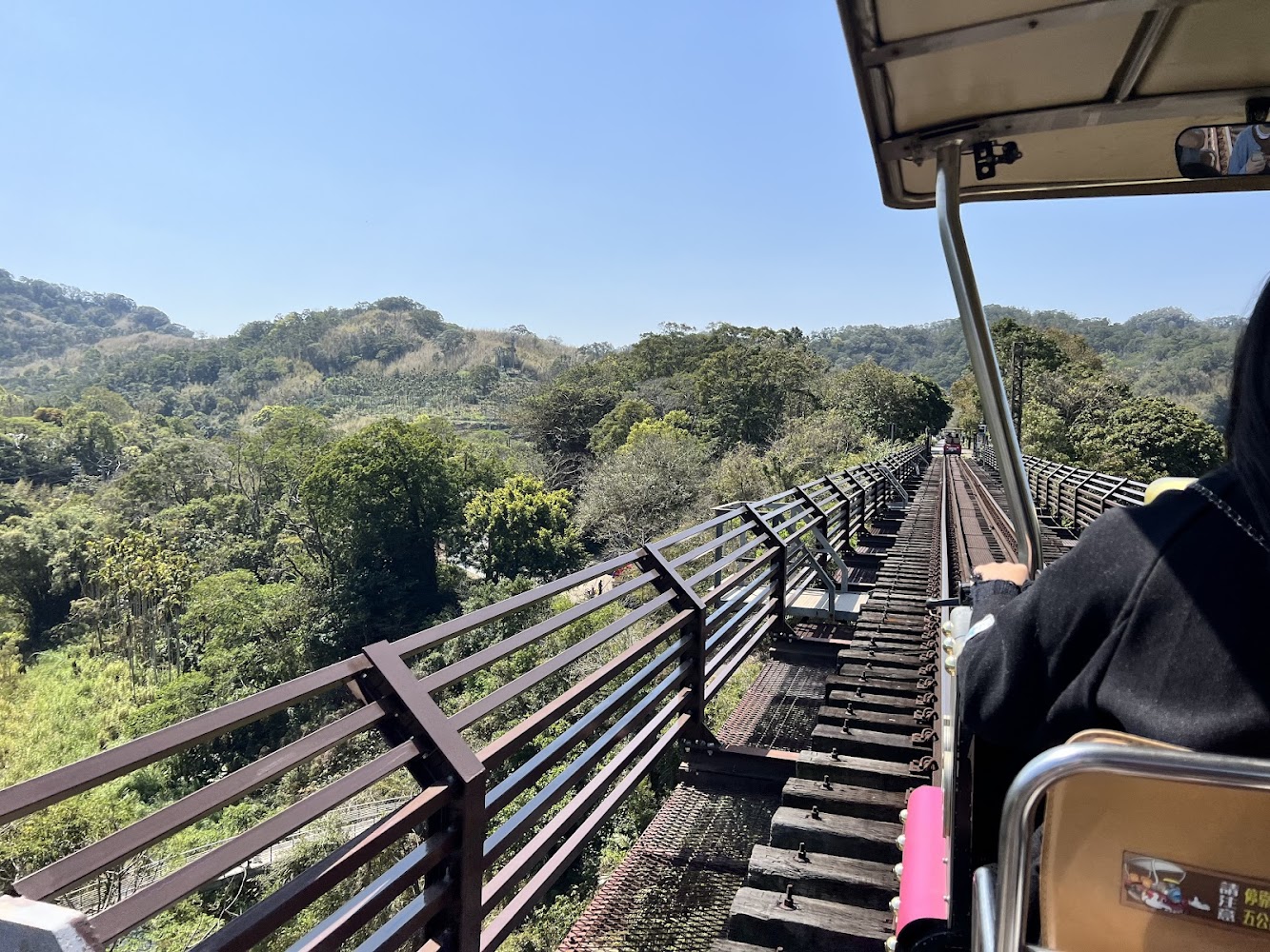 鐵道自行車行經高架橋與山景