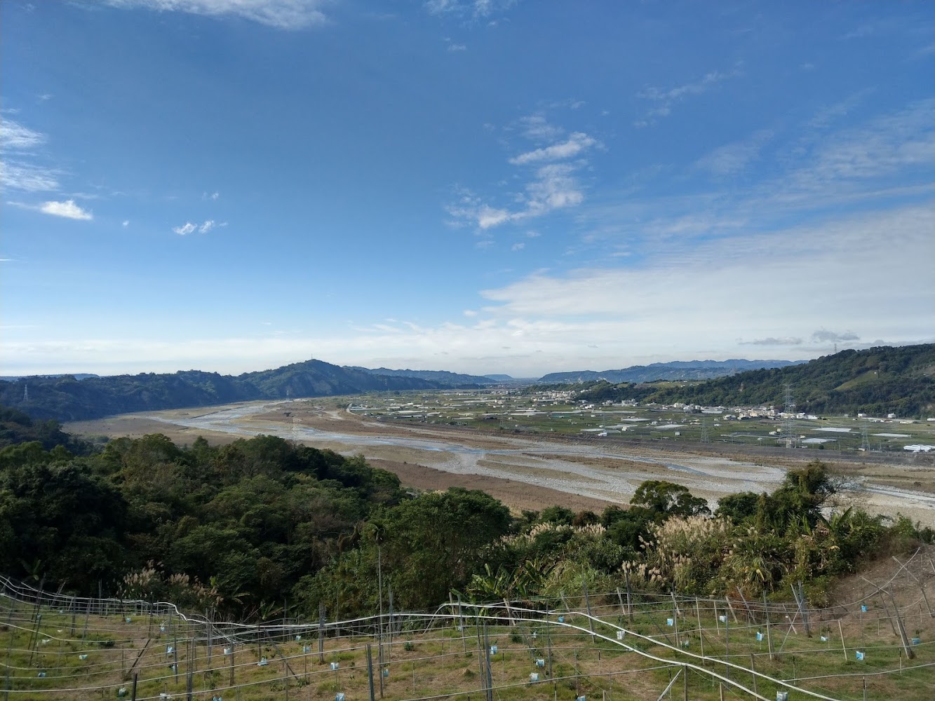 東勢林場觀日落台遠眺山谷河川與農地景色
