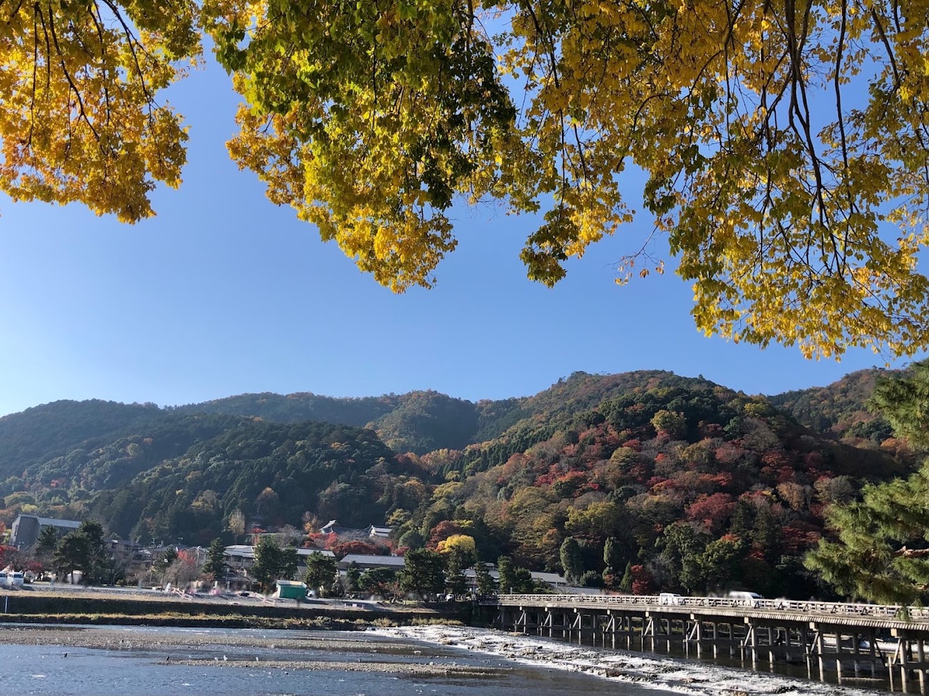 嵐山渡月橋與山景