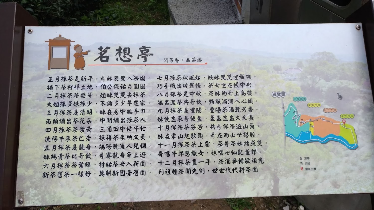秀才登山步道若想亭解說牌與路線介紹