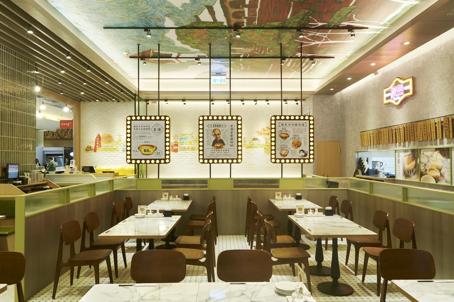 檀島香港餐廳南紡店內裝潢，帶有現代與懷舊融合的港式茶餐廳氛圍