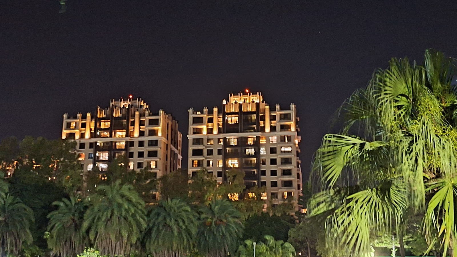 頭份市綜合運動公園入夜夜景椰樹華廈燈火