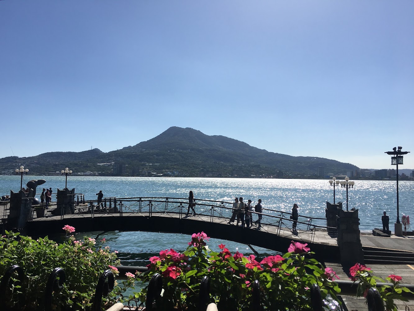 淡水河岸橋梁花景與山水風光
