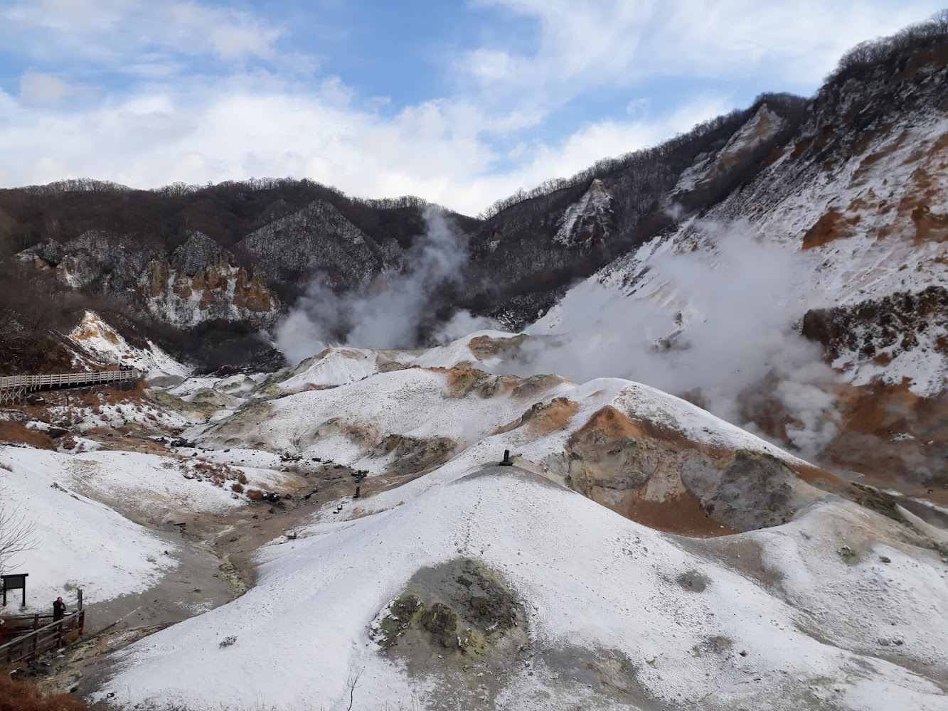 冬季地獄谷積雪與蒸氣景觀
