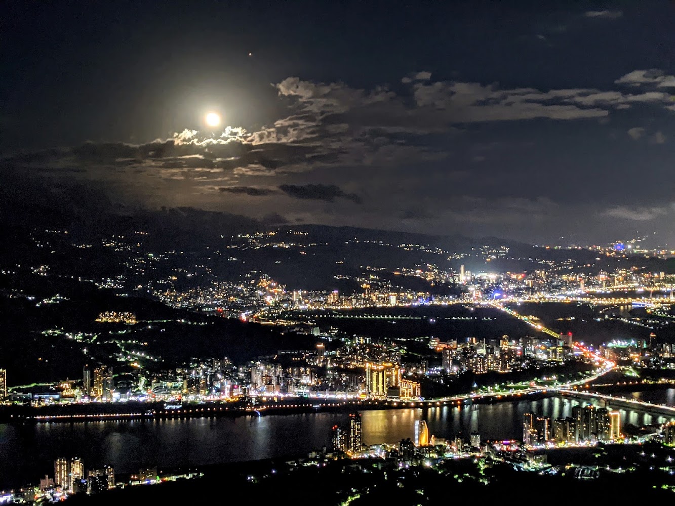 觀音山夜景可遠眺河流與城市燈火