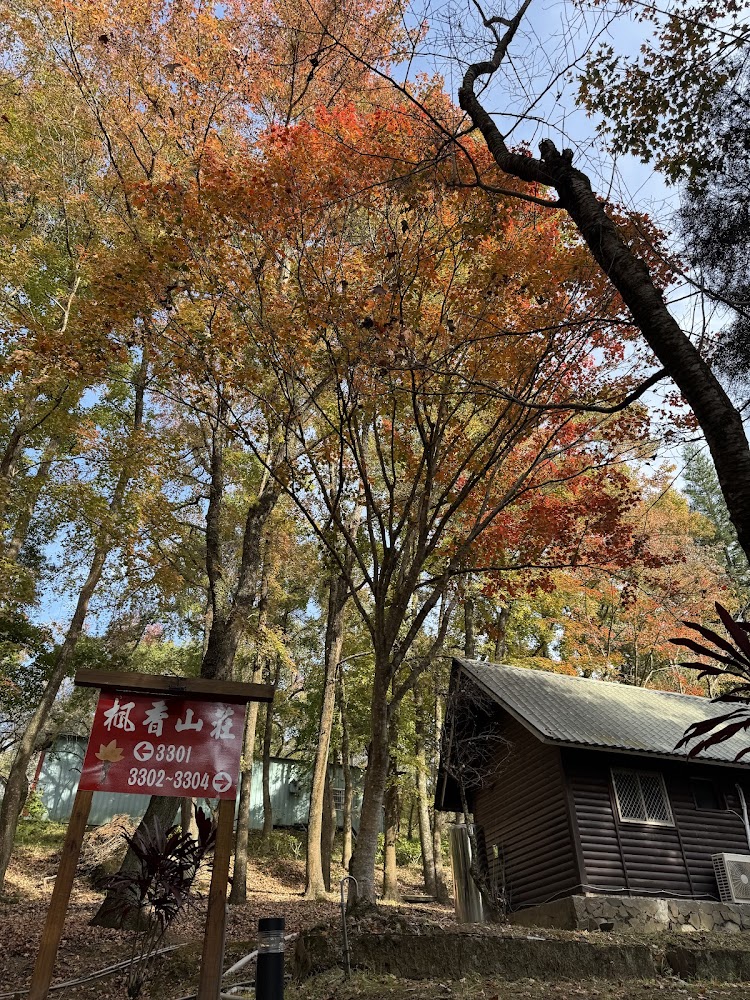 彰化縣農會東勢林場秋色與楓香山莊指示牌