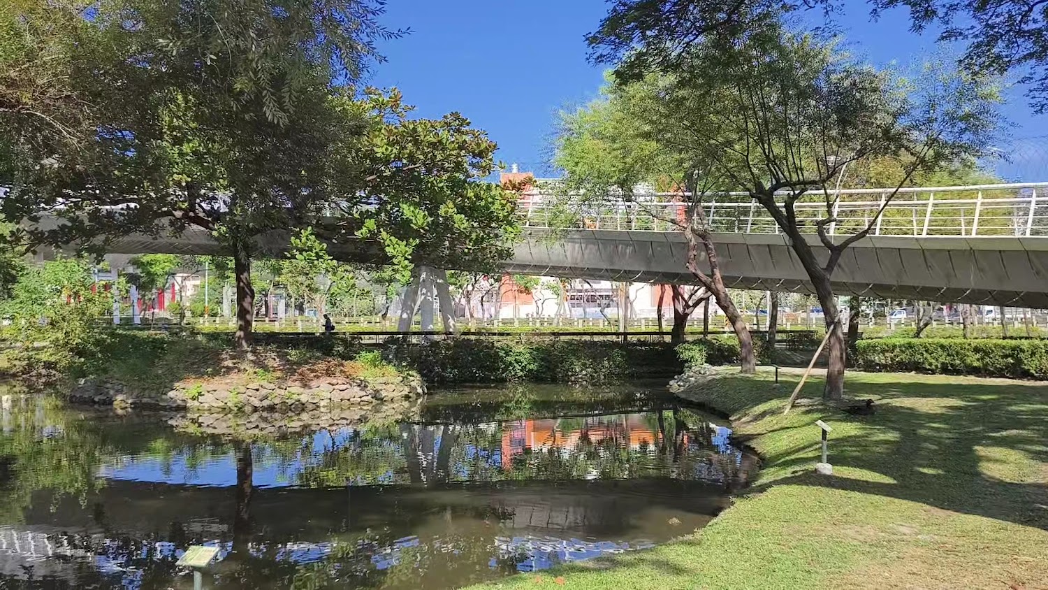 萬年公園橋梁與池水倒影