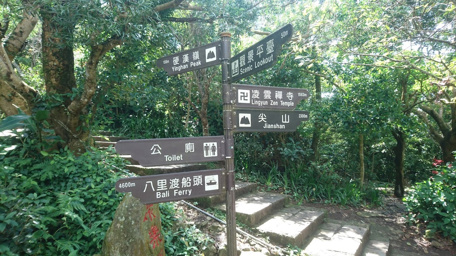 觀音山指示牌標示硬漢嶺與觀景平台方向