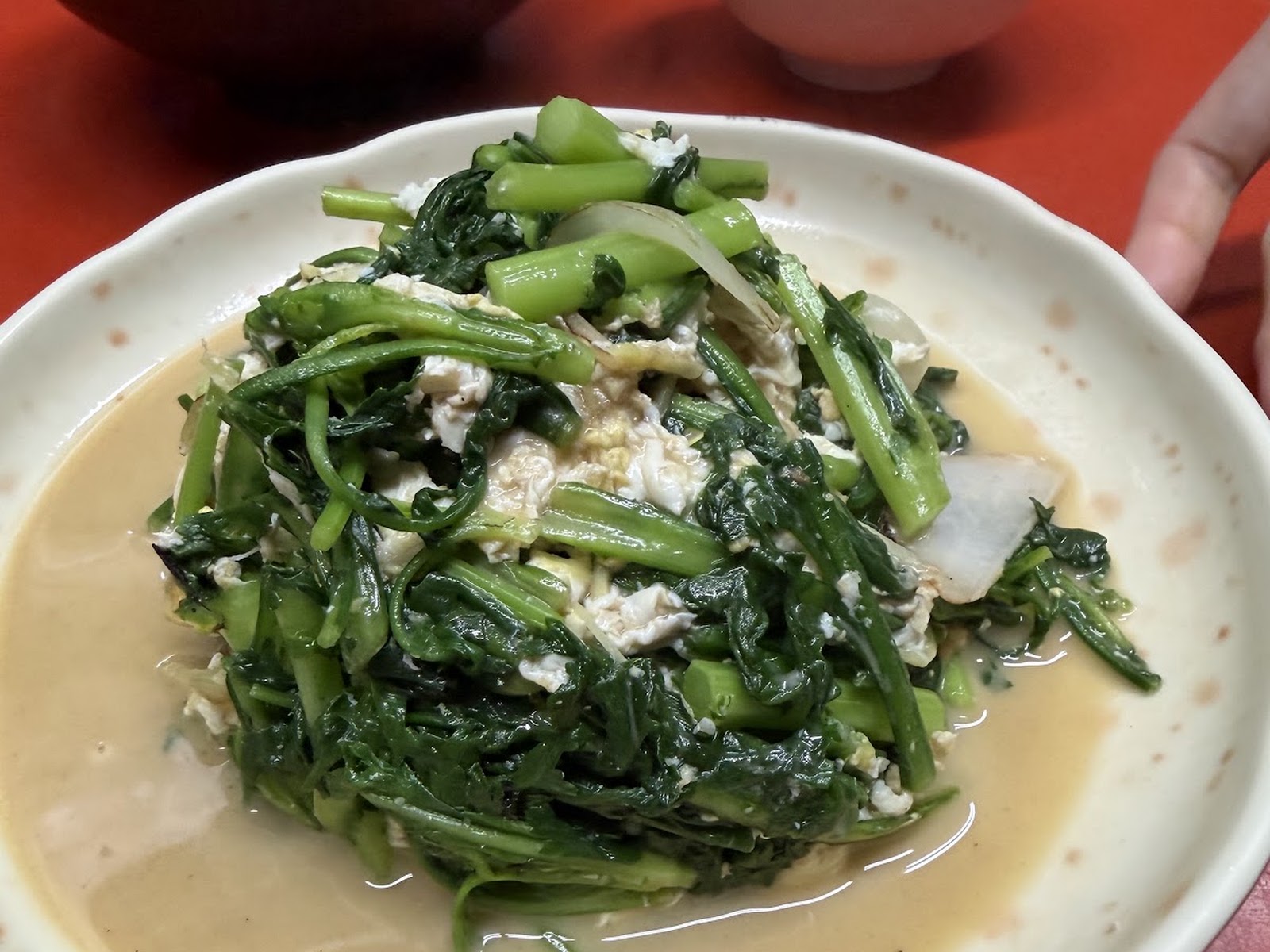 老謝鱔魚花枝麵山茼蒿炒蛋
