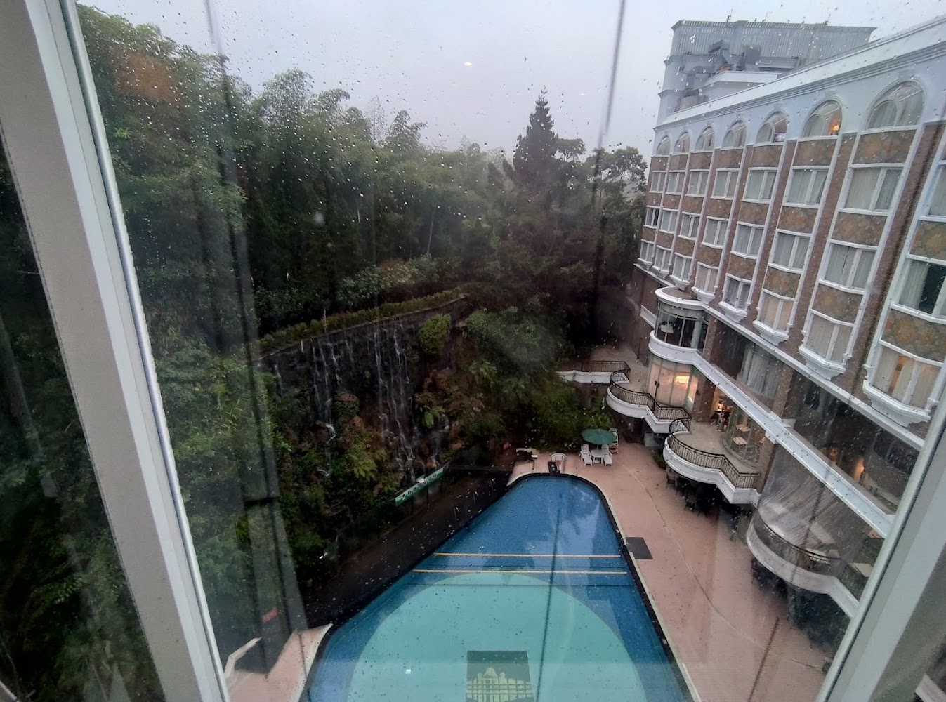 明山森林會舘窗外泳池景觀