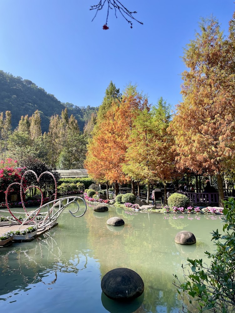 愛心拱橋與池塘花園景觀