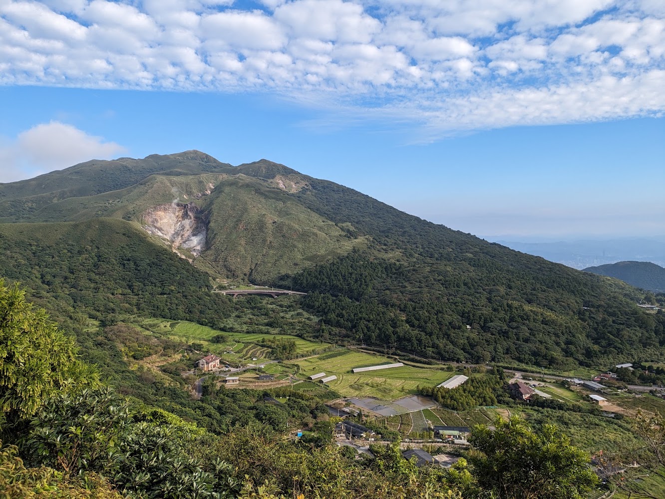 翠綠山區與硫磺地熱特徵景觀