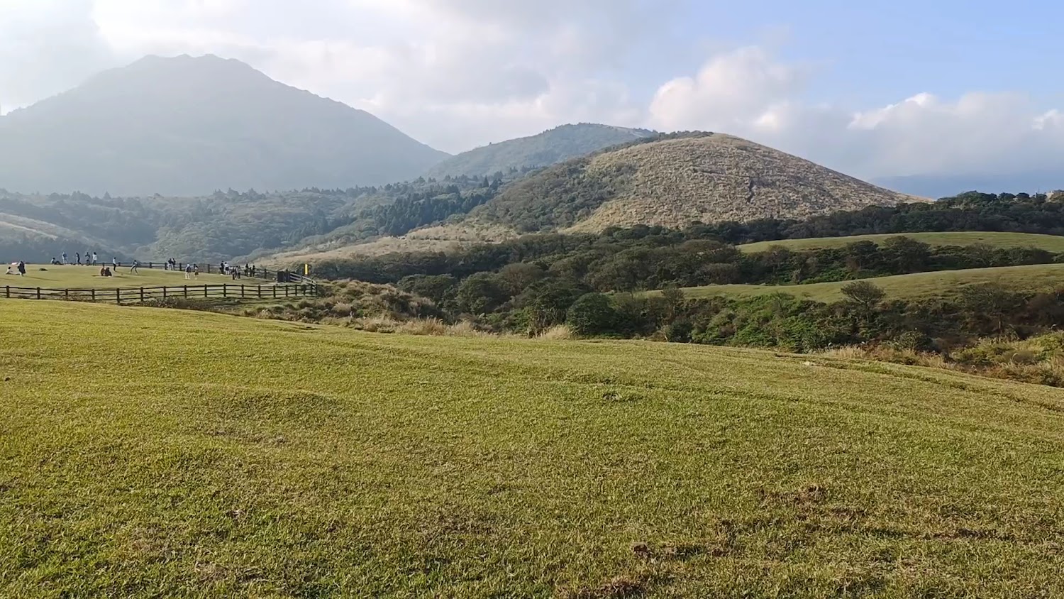 大片綠色草原與遠方山巒