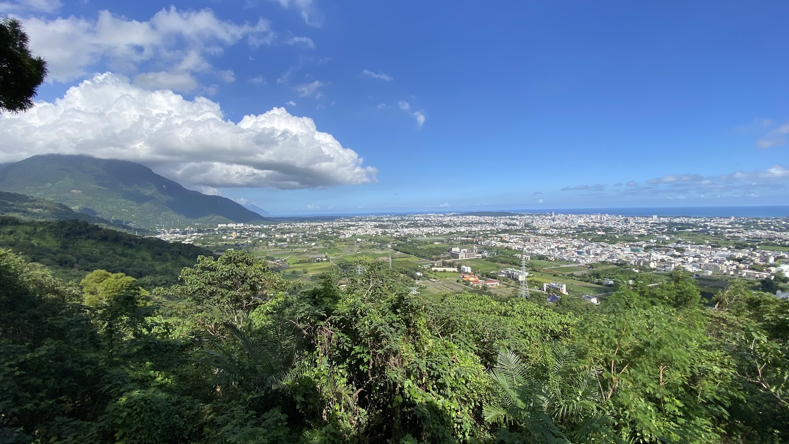 楓林步道晴天俯瞰花蓮市全景太平洋海天一線山脈雲朵