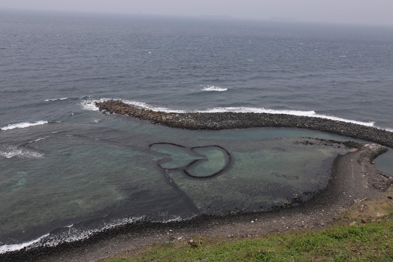澎湖七美雙心石滬空拍海岸線全景視野海天一色