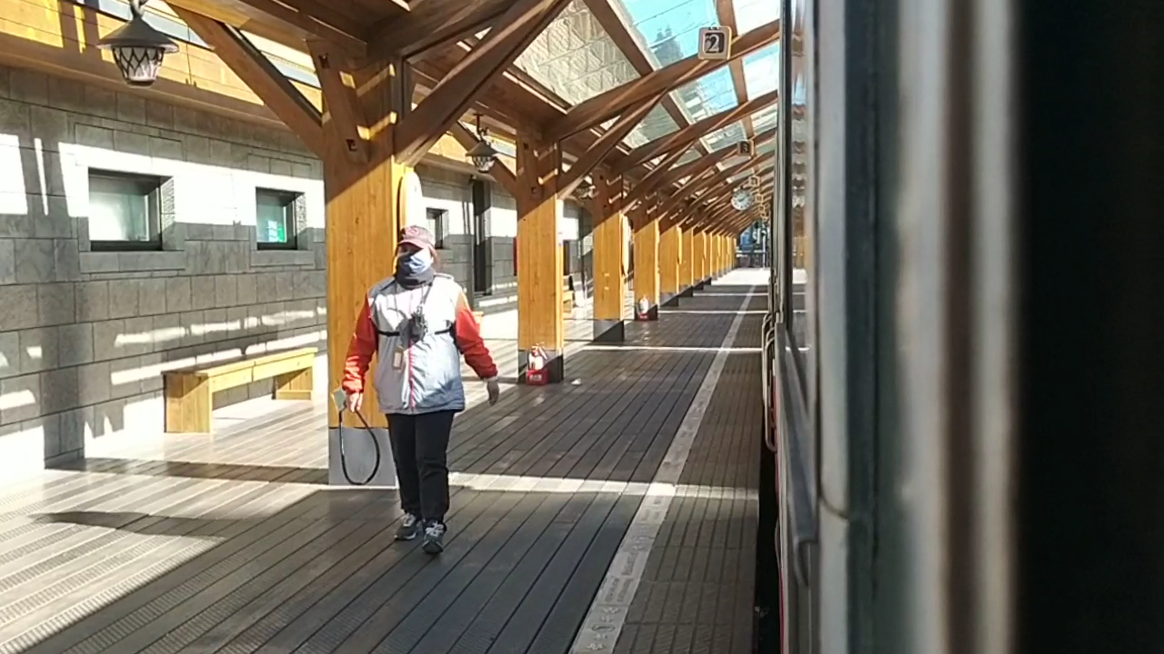 阿里山車站木造月台與列車