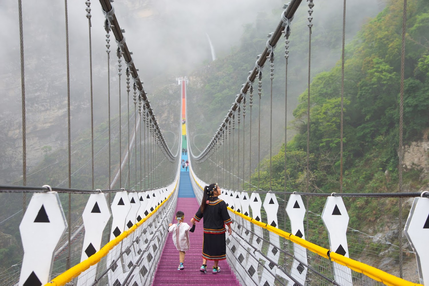 雙龍七彩吊橋山谷間全景