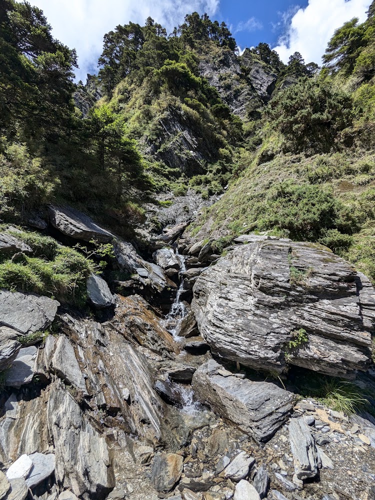 山區樹林岩壁與溪流景觀