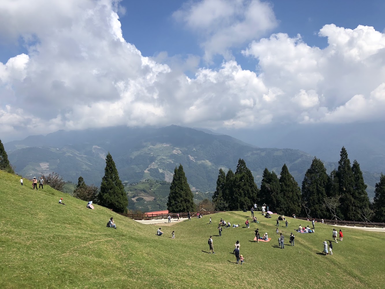 清境農場觀山牧區遊客在草地休閒