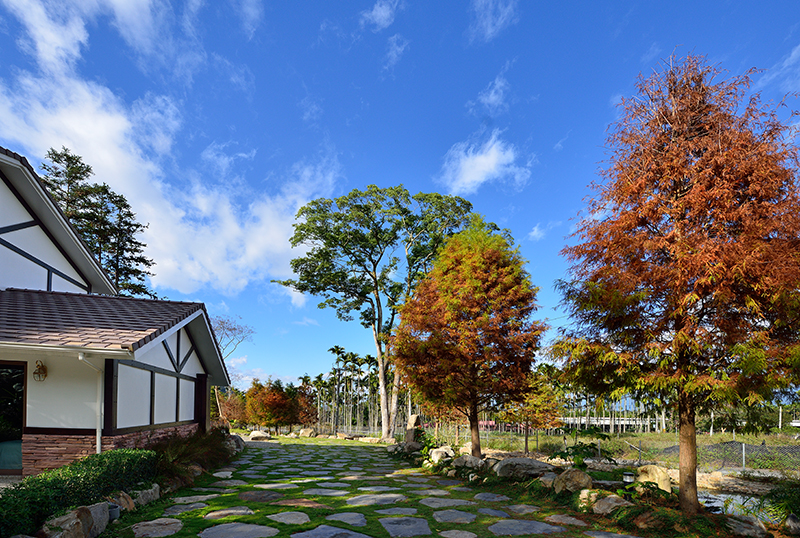 悠森境渡假村園區步道與白色建築