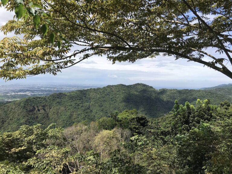 士文自然休閒農場山谷景觀，層層山巒延伸至平原
