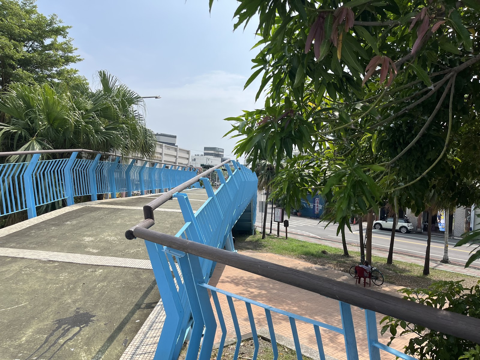 東港河堤公園藍色人行自行車跨堤天橋