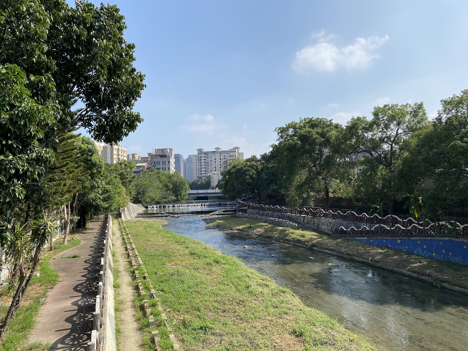 豆仔埔溪畔步道綠蔭與溪流