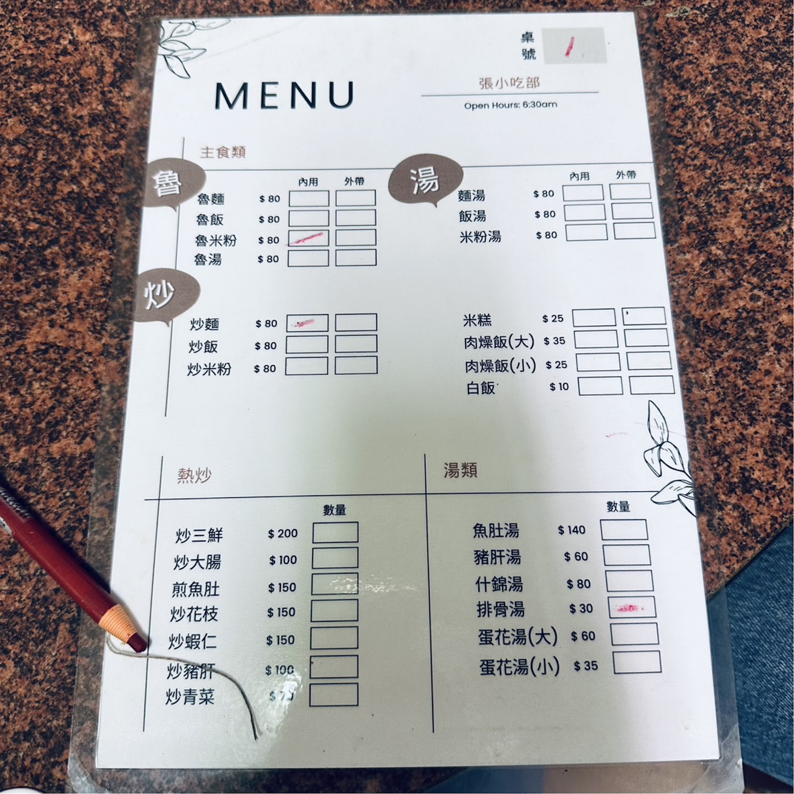 崁頂魯米粉菜單特寫,魯麵魯飯魯米粉魯湯各80元價目表