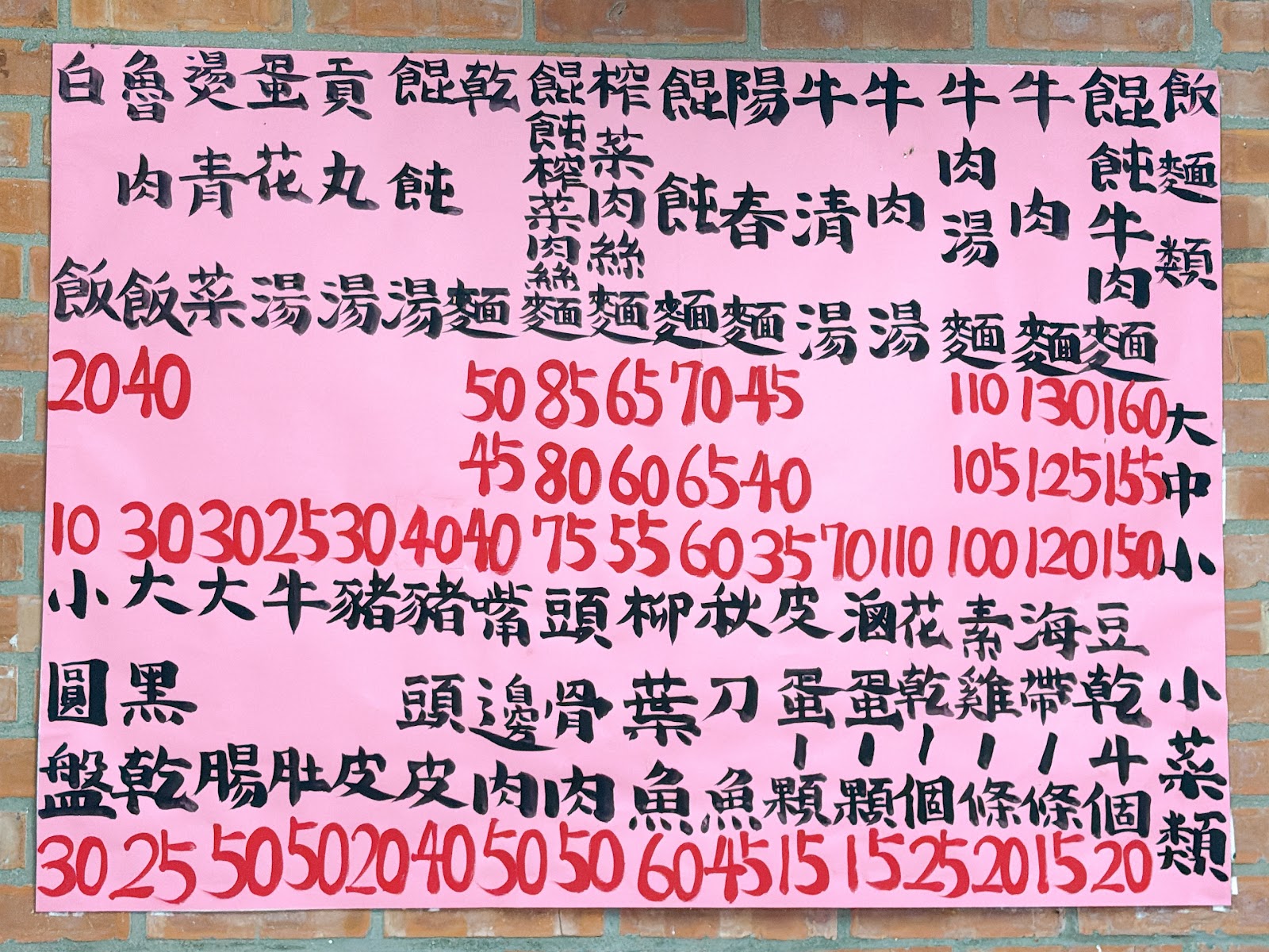 店仔口牛肉麵手寫菜單