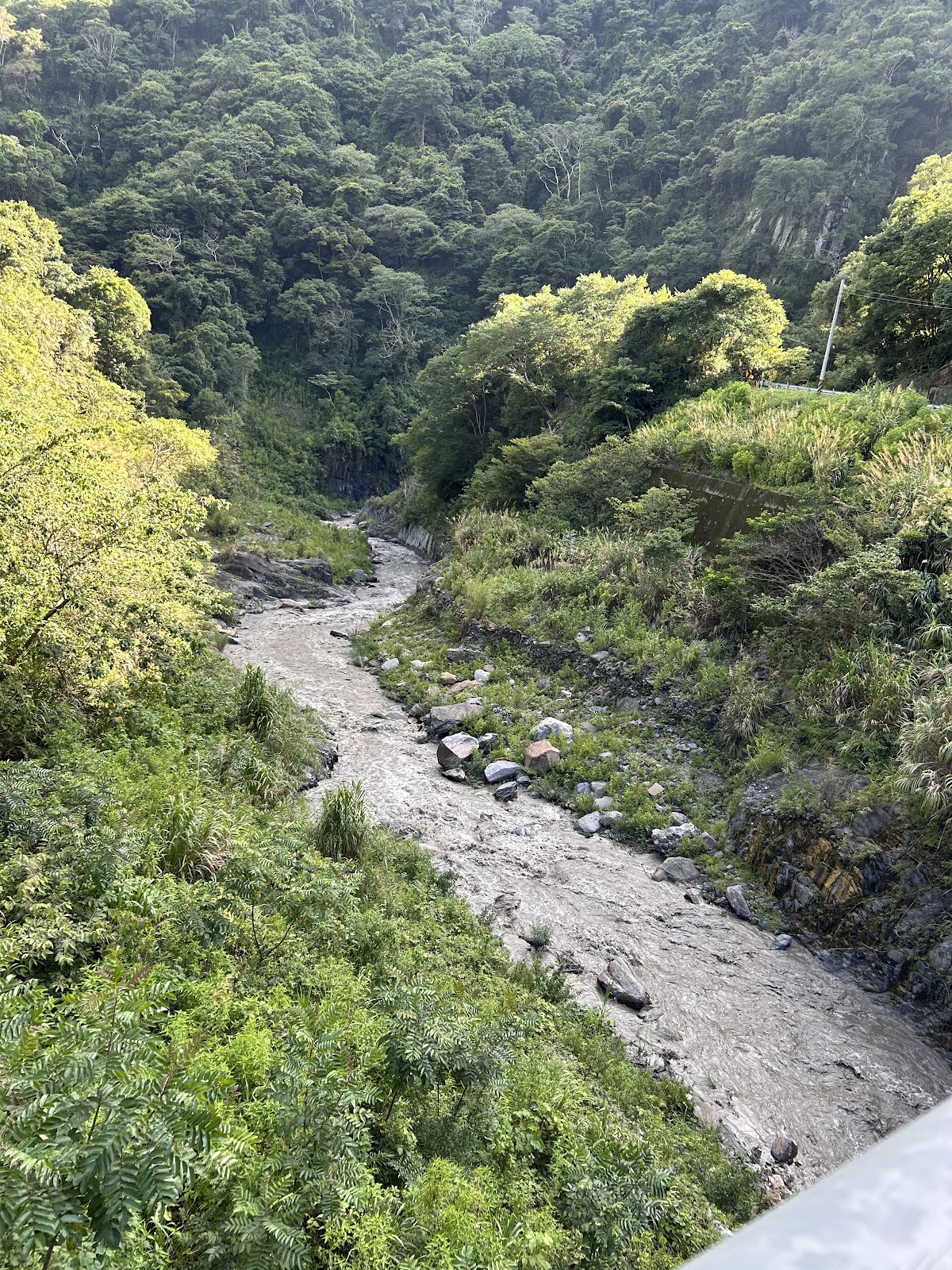 人止關峽谷俯瞰照，溪流蜿蜒於綠色山谷間