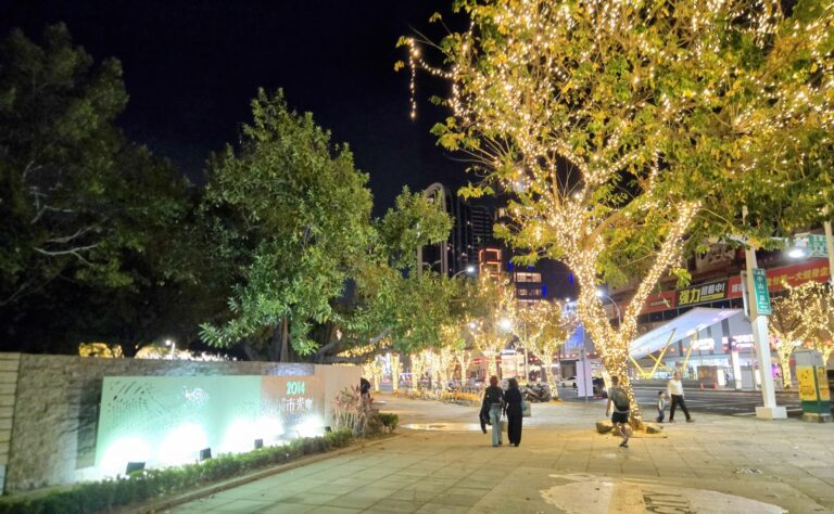 城市光廊夜景燈樹隧道