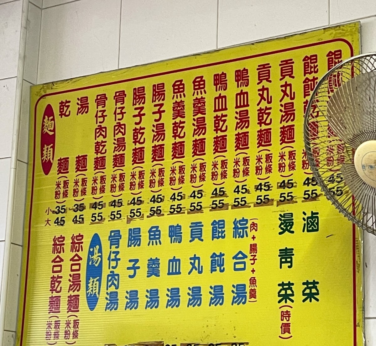 三輪車小吃手寫菜單價目表
