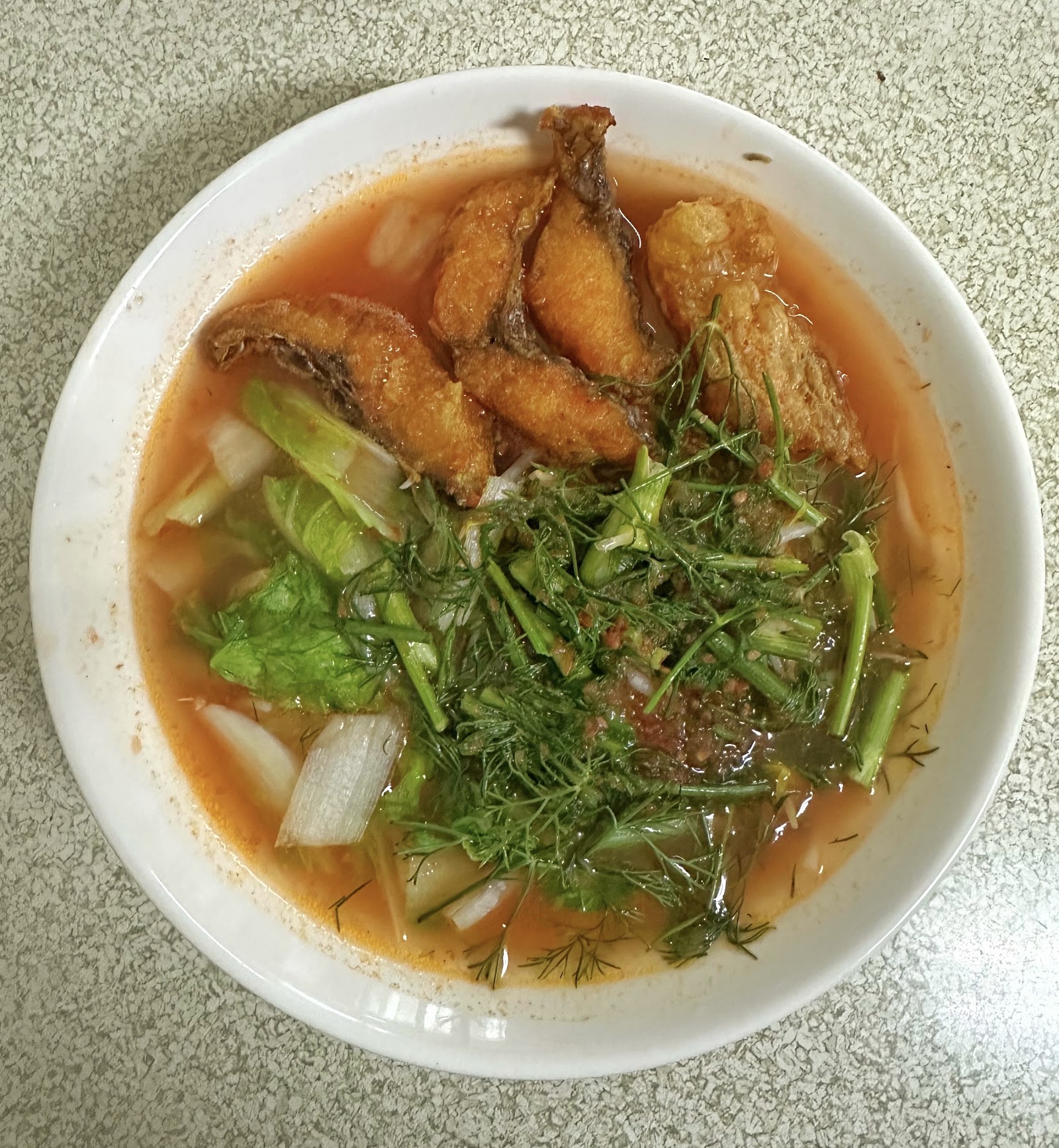 登戈麵館番茄魚片湯麵俯拍