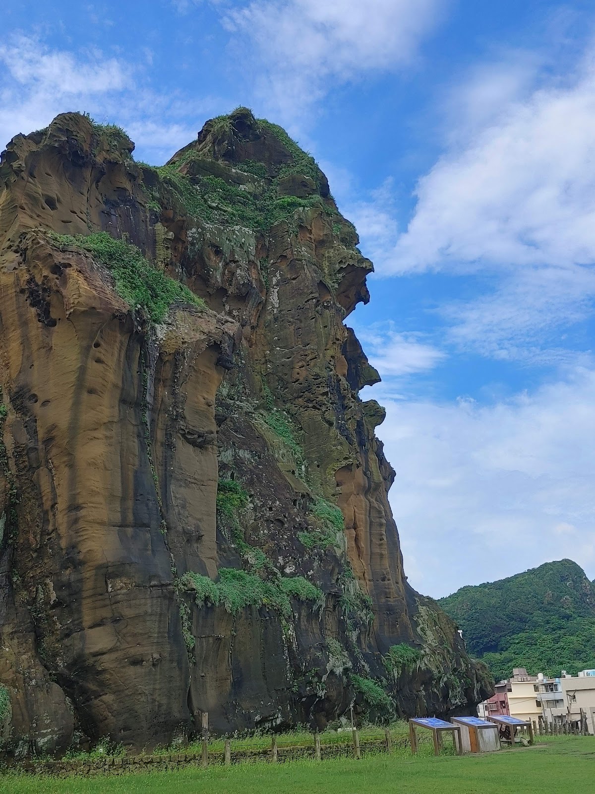 番仔澳酋長岩公園草坪仰望酋長岩全貌