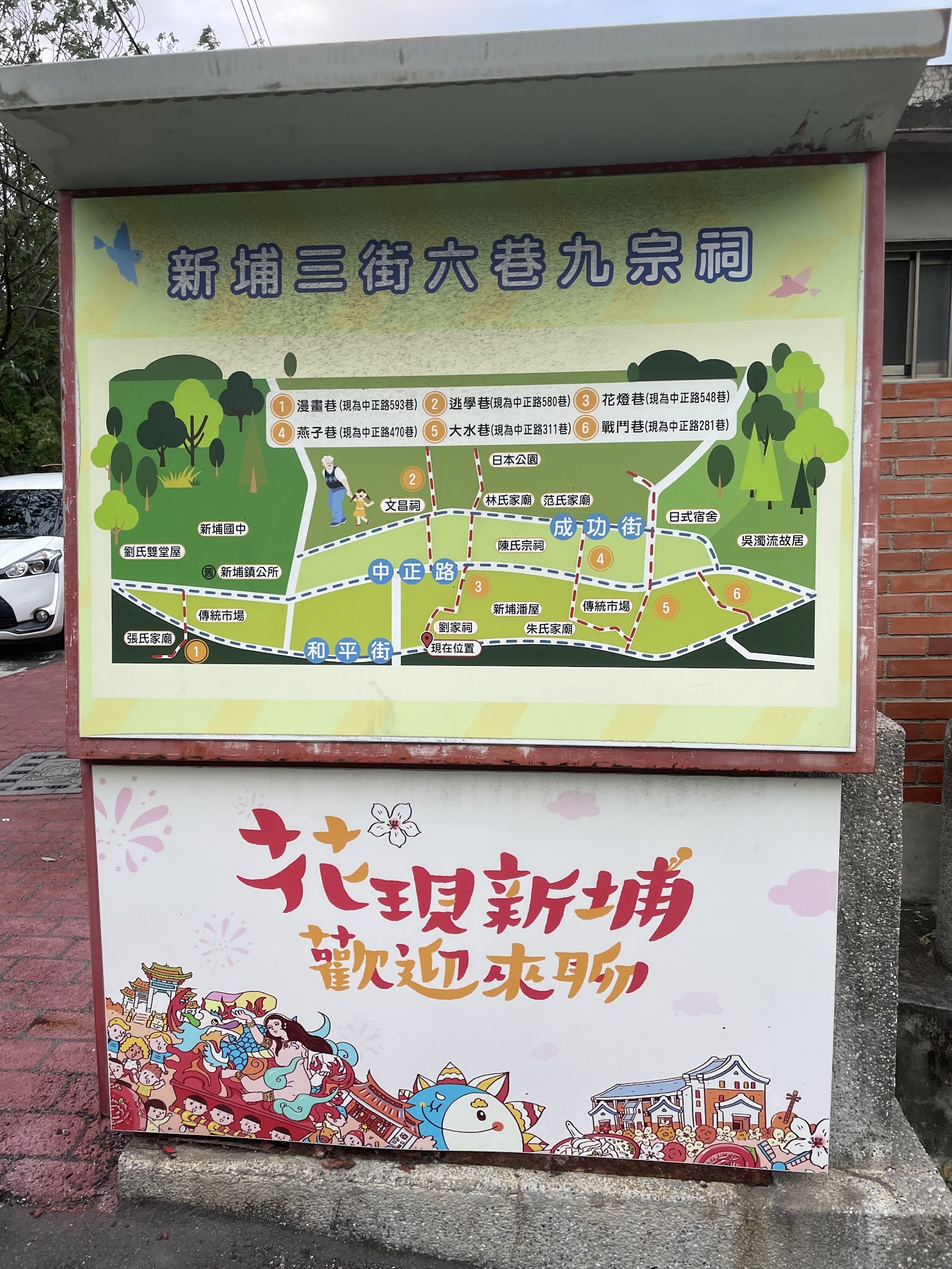新埔劉氏家廟前「新埔三街六巷九宗祠」導覽地圖看板