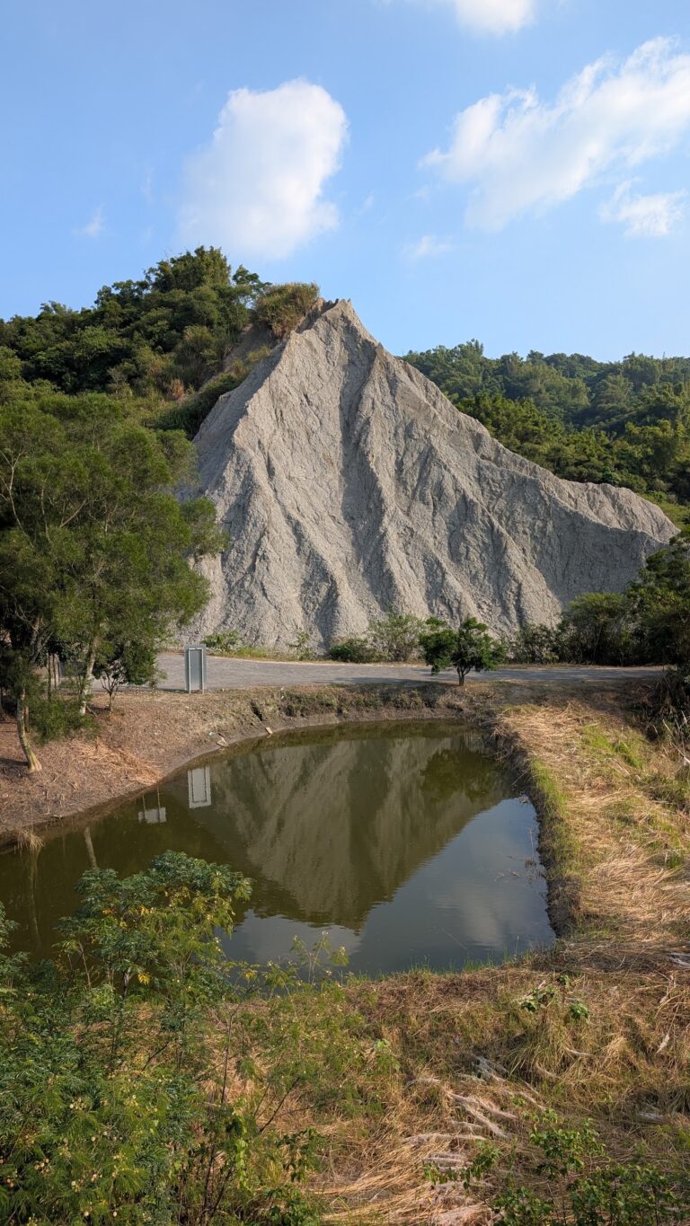 台南左鎮草山月世界泥岩惡地峽谷與水塘倒影